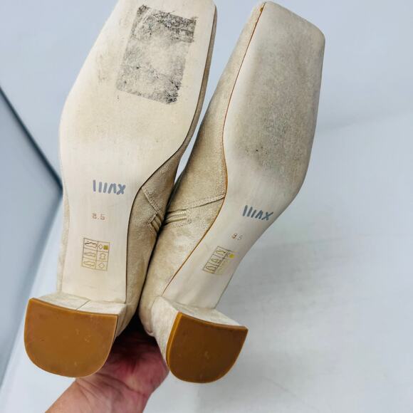 effrey Campbell Peace Out Square Toe Booties Size 8.5 Beige Suede Block Heel - Picture 12 of 15